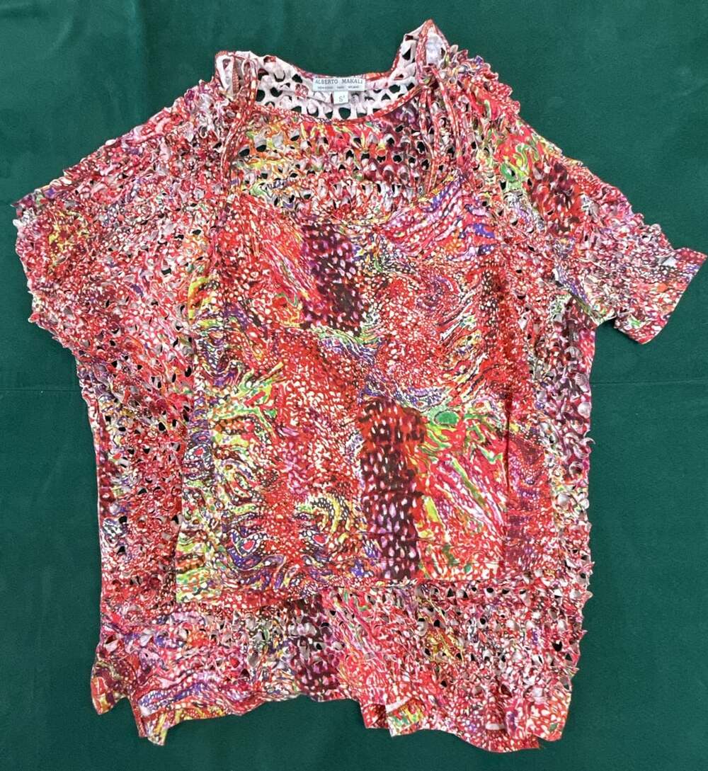 Alberto Makali Multicolor Crinkle Popcorn Top Short Sleeve Blouse Size S